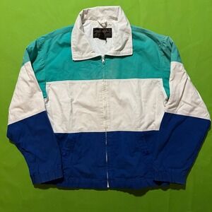 80s/90s Vintage Eddie Bauer Colorblock Windbreaker Jacket Teal Blue White Medium